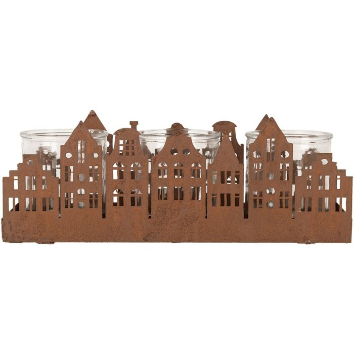 Clayre & Eef 6Y5783 Stojan na čajové sviečky Hnedý 30x9x11 cm Vidiecky štýl
