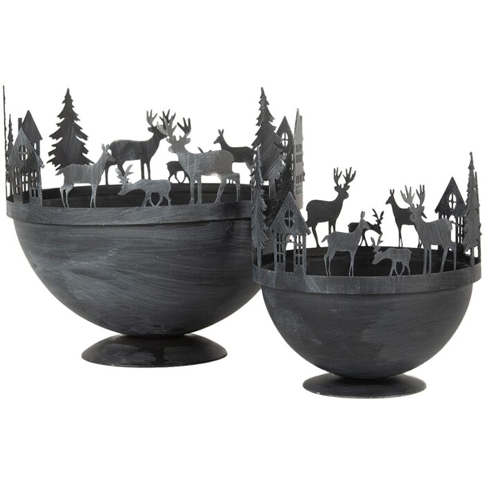 Clayre & Eef 6Y5787 Dekoratívna miska sada 2 ks sivá Ø 19x17 Ø 13x14 cm