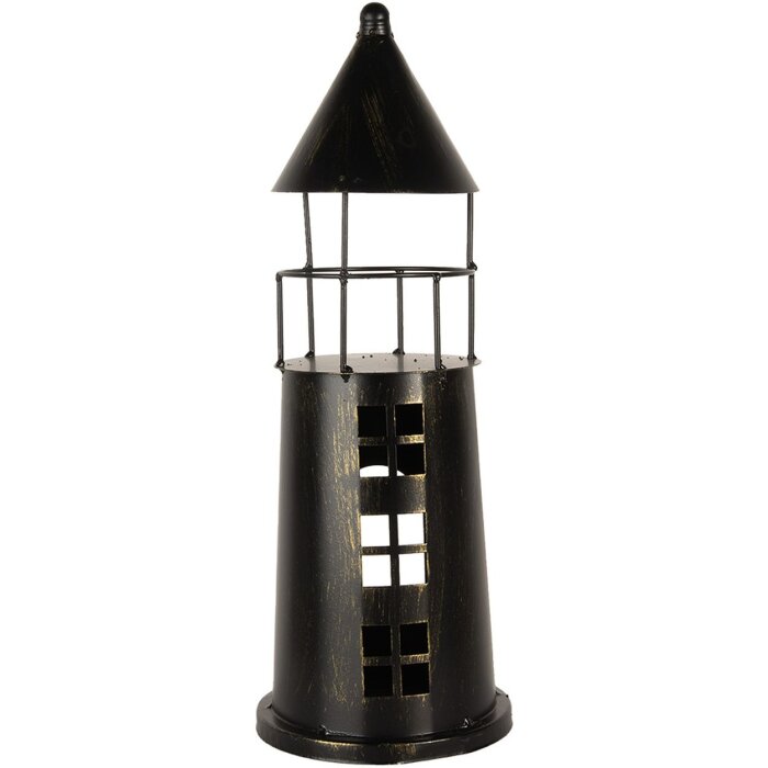 Clayre & Eef 6Y5790 Dekoračný maják Čierny Ø16x45 cm Kov Landhausstil