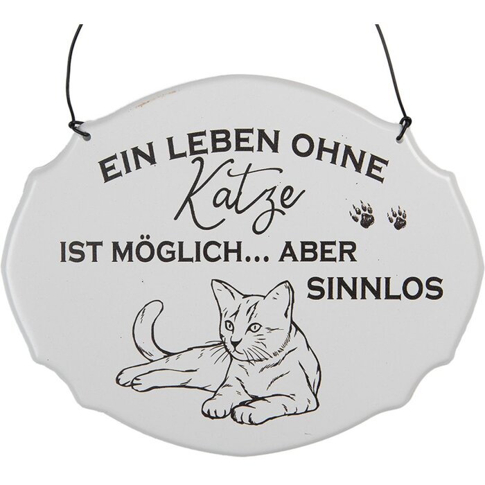 Clayre & Eef 6Y5685 Textový nápis Život bez mačky je možný biely 18x15 cm