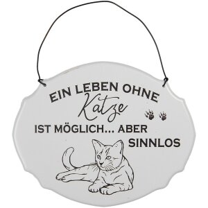 Clayre & Eef 6Y5685 Textový nápis Život bez mačky je možný biely 18x15 cm