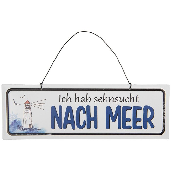 Clayre & Eef 6Y5692 Textový nápis Mám túžbu po mori 30x1x10cm Biela Modrá