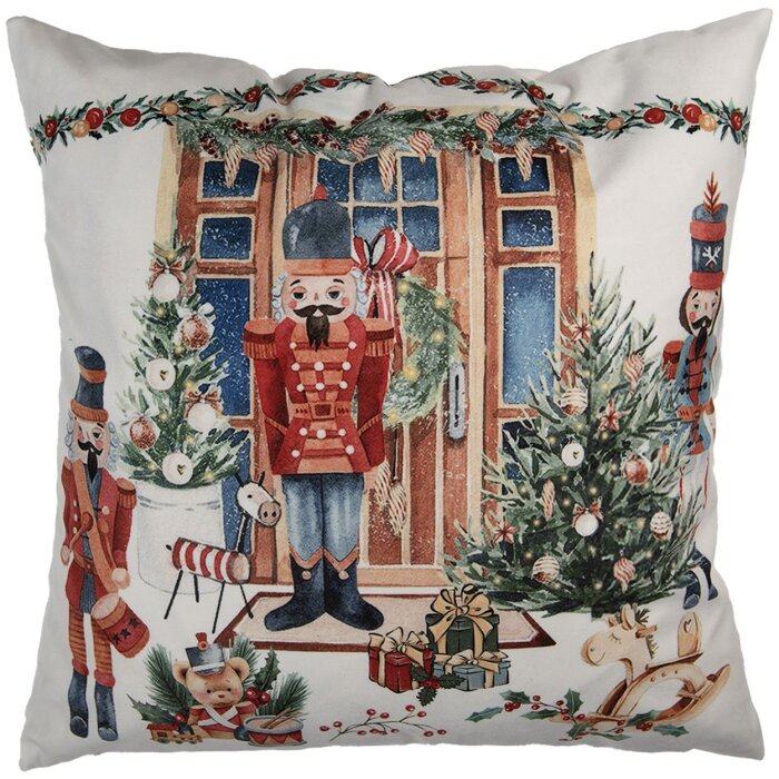 Clayre & Eef KT021.403 Obliečka na vankúš 45x45 cm Biela Červená Zelená Country Vianoce