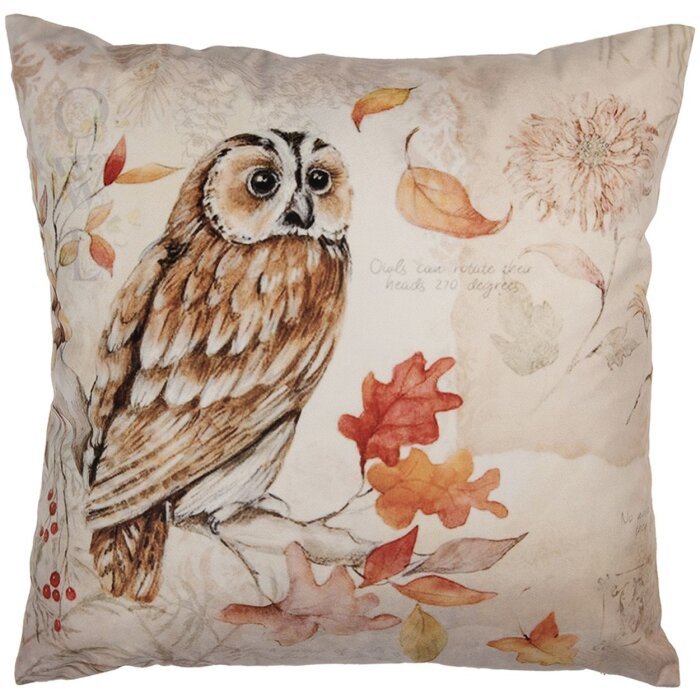 Clayre & Eef KT021.405 Obliečka na vankúš 45x45 cm Sova Béžová Hnedá Country štýl