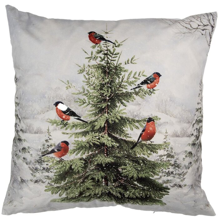 Clayre & Eef KT021.407 Obliečka na vankúš 45x45 cm Bielo-zelená Zimný motív vo vidieckom štýle