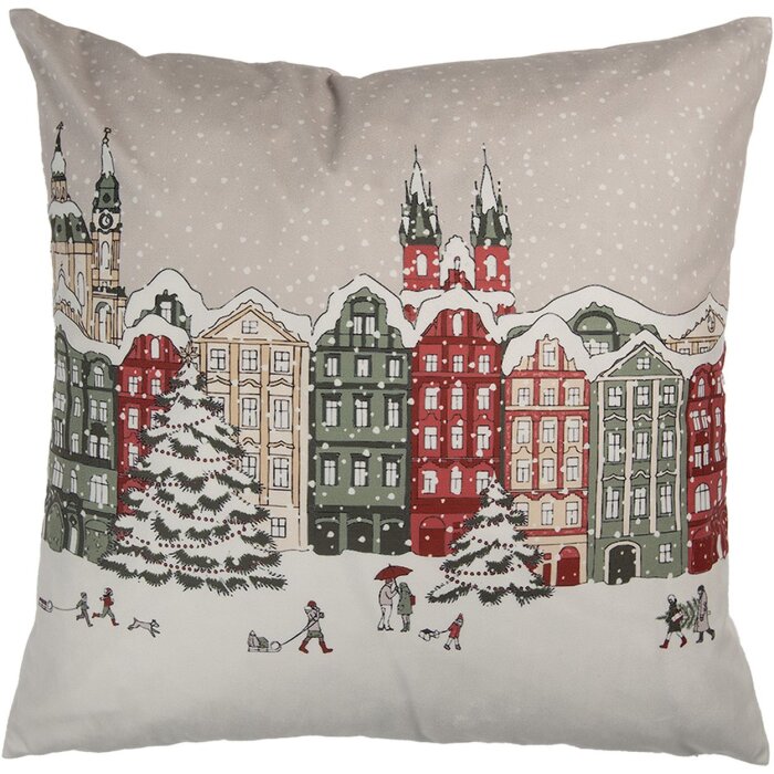 Clayre & Eef KT021.409 Obliečka na vankúš so zimným motívom béžová 45x45 cm