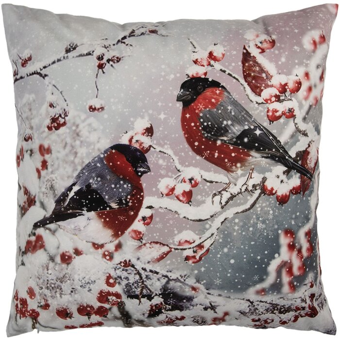 Clayre & Eef KT021.413 Obliečka na vankúš 45x45cm Zimné býčkovia sivá červená