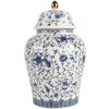 Clayre & Eef 6CE2136 Dekoratívny kvetináč s pokrievkou bielo-modrý Ø 12x21 cm