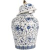 Clayre & Eef 6CE2136 Dekoratívny kvetináč s pokrievkou bielo-modrý Ø 12x21 cm