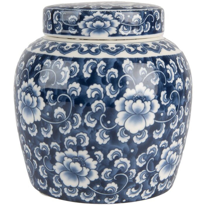 Clayre & Eef 6CE2138 Dekoračný kvetináč s pokrievkou modro-biely Ø 13x13 cm