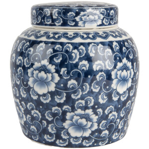 Clayre & Eef 6CE2138 Dekoračný kvetináč s pokrievkou modro-biely Ø 13x13 cm