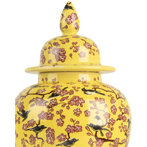 Clayre & Eef 6CE2140 Dekoratívny kvetináč s pokrievkou Yellow Cherry Blossom Ø11x22 cm