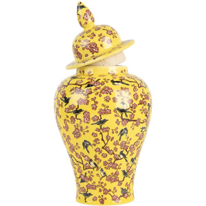 Clayre & Eef 6CE2140 Dekoratívny kvetináč s pokrievkou Yellow Cherry Blossom Ø11x22 cm