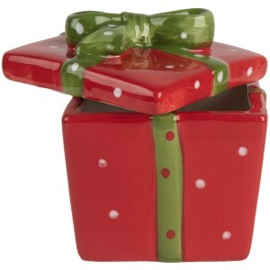 Clayre & Eef 6CE2149 Skladovací hrniec s pokrievkou červeno-zelený 9x9x11 cm vo vidieckom štýle