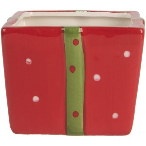 Clayre & Eef 6CE2149 Skladovací hrniec s pokrievkou červeno-zelený 9x9x11 cm vo vidieckom štýle
