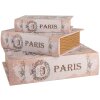 Clayre & Eef úložné boxy Paríž sada 3 béžovo modré Vintage knihy