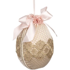 Clayre & Eef 65918 Závesná dekorácia vajíčka béžová Ø 11x14 cm Textilný plast