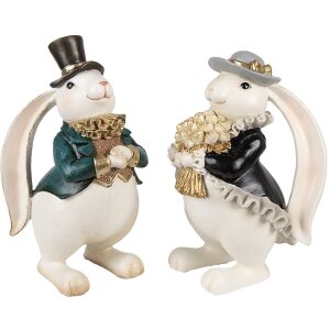 Clayre & Eef 6PR5150 Dekorácia králik biela čierna zlatá 14x13x22 cm