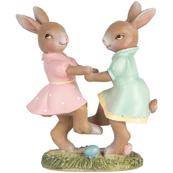 Clayre & Eef 6PR5437 Dekorácia králik 8x3x8 cm béžová ružová mätovo zelená