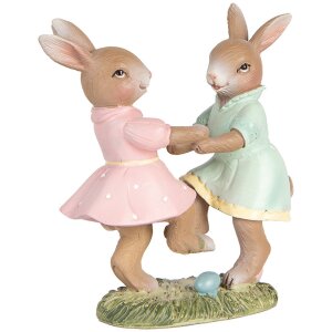Clayre & Eef 6PR5437 Dekorácia králik 8x3x8 cm béžová ružová mätovo zelená
