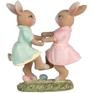 Clayre & Eef 6PR5437 Dekorácia králik 8x3x8 cm béžová ružová mätovo zelená