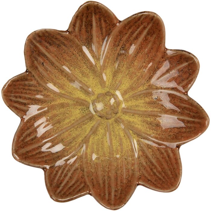 Clayre & Eef Misa Kvetina Oranžová Žltá Ø14x3 cm Keramická glazúra