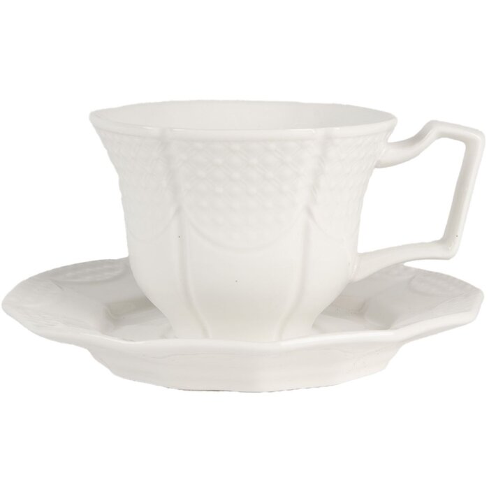 Clayre & Eef Kávovnice s podnádězou Bílá 175 ml Keramika 12x9x6 cm
