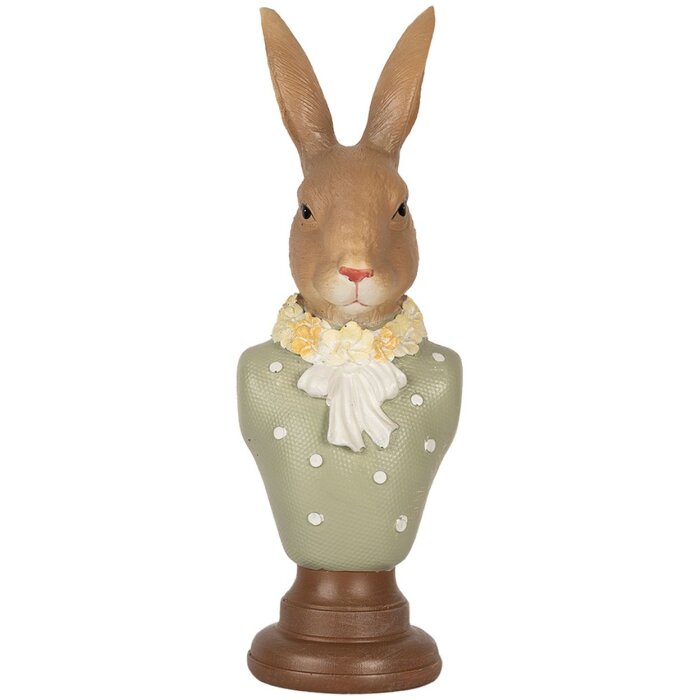 Clayre & Eef 6PR5364 Dekorácia Busta králika hnedá zelená 6x5x18 cm Polyresin