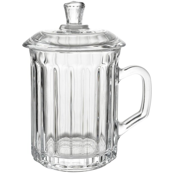 Clayre & Eef 6GL4727 pohár s vekom sklo 250 ml rebríkovaný transparentný