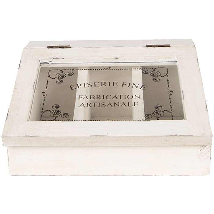 Clayre & Eef 6H2398 Čajová dóza Antikweiße 18x16x9 cm s 3 priehradkami
