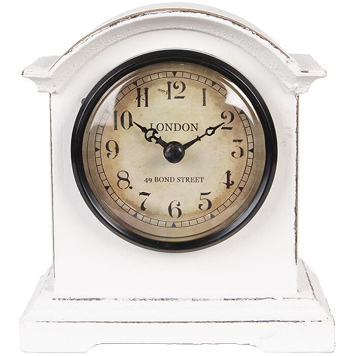 Clayre & Eef 6KL0831 Stolové hodiny bielo-hnedé 13x7x14 cm sklo drevo vidiecky štýl