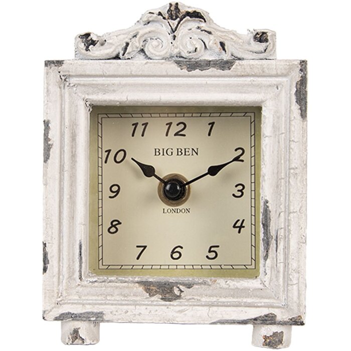 Clayre & Eef 6KL0832 Stolové hodiny Vintage Grey-Beige 10x6x14 cm 1xAA Glass Wood
