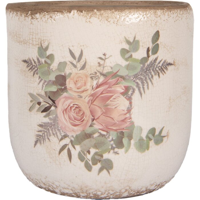 Clayre & Eef 6CE1981XL Kvetináč béžovo-ružový Ø 20x19 cm Keramika vo vidieckom štýle