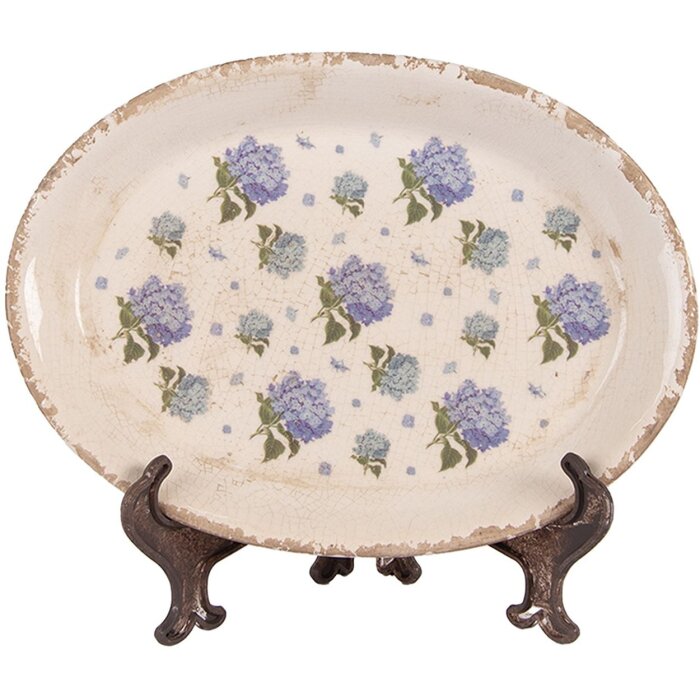 Clayre & Eef 6CE2024 Dekoratívny tanier Béžovo-modrý 25x18 cm Vintage Keramika