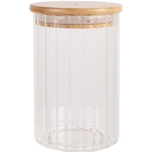 Clayre & Eef 6GL4719S Skladovací pohár s vekom Transparent Ø 7x10 cm Sklenené drevo