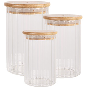 Clayre & Eef 6GL4719S Skladovací pohár s vekom Transparent Ø 7x10 cm Sklenené drevo