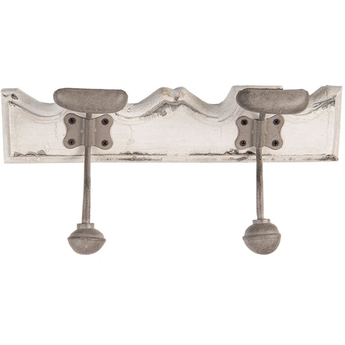 Clayre & Eef 6H2400 Vešiak na kabáty Nástenný vešiak 2 háčiky Antique style White 23x6x10 cm