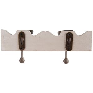 Clayre & Eef 6H2400 Vešiak na kabáty Nástenný vešiak 2 háčiky Antique style White 23x6x10 cm