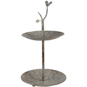 Clayre & Eef 6Y5658 Kovový stojan zeleno-hnedý Ø 26 x 48 cm 2 poschodia v antickom štýle