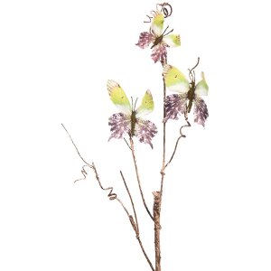 Clayre & Eef 50806 Dekorácia Vetva s motýľmi zelená 14x5x85 cm