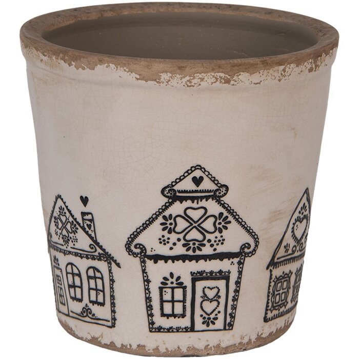 Clayre & Eef 6CE2123L Dekorácia Kvetináč béžová čierna Ø 17x16 cm
