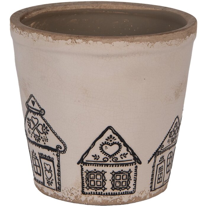 Clayre & Eef 6CE2123M Dekorácia Kvetináč keramický béžový čierny Ø 15x14 cm