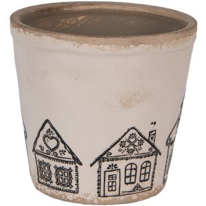 Clayre & Eef 6CE2123M Dekorácia Kvetináč keramický béžový čierny Ø 15x14 cm