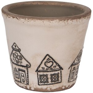 Clayre & Eef 6CE2123S Keramický kvetináč vo vidieckom štýle béžovo-čierny Ø 12x11 cm