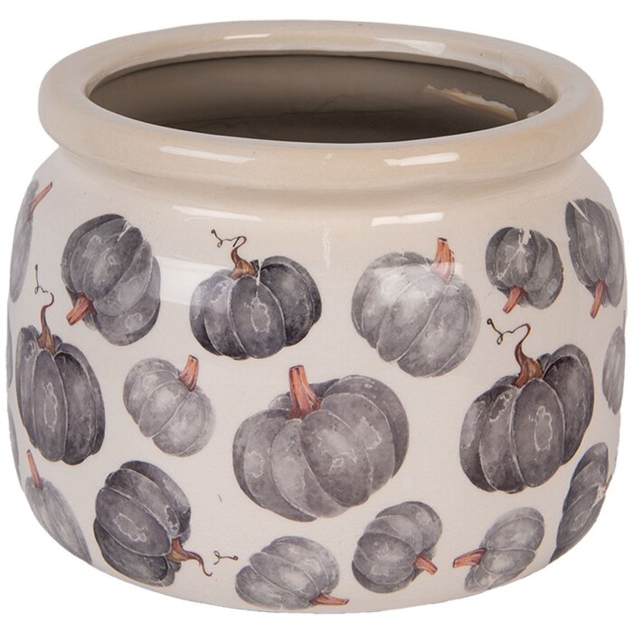 Clayre & Eef 6CECSP0001L Kvetináč keramický béžovo šedý Ø 20x15 cm Country štýl