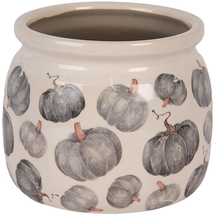 Clayre & Eef 6CECSP0001M Kvetináč keramický béžovo šedý Ø 16x13 cm vidiecky štýl