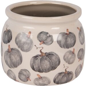 Clayre & Eef 6CECSP0001M Kvetináč keramický béžovo šedý Ø 16x13 cm vidiecky štýl