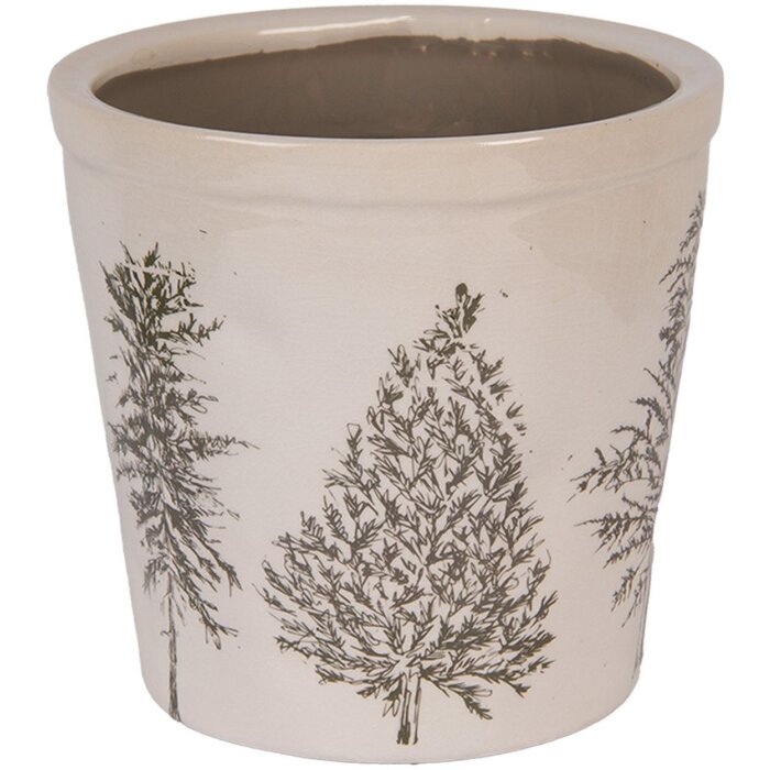Clayre & Eef 6CETKG0001M Dekorácia Kvetináč béžovo zelený Ø 18x16 cm