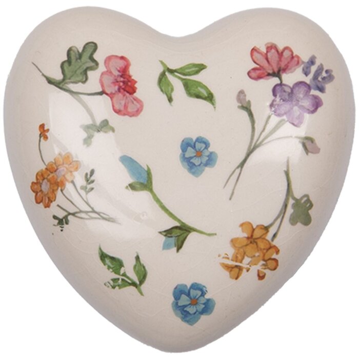 Clayre & Eef 6CECFL0003 Keramické srdce Béžové 12x12x4cm Vidiecky štýl Deko