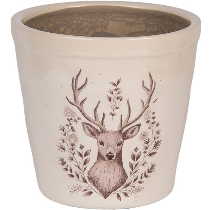Clayre & Eef 6CEGTW0001M Dekorácia kvetináč s motívom jeleňa Ø 15x14 cm